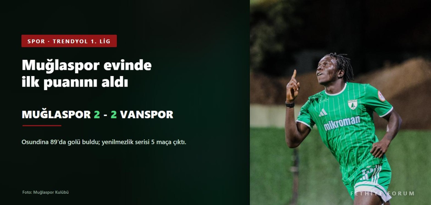 Muğlaspor evindeki ilk puanını son dakikada aldı: Vanspor ile 2-2