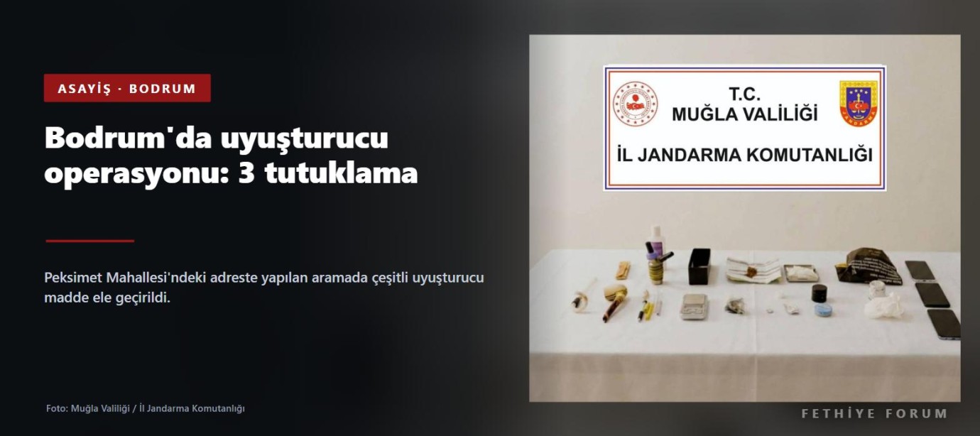 Bodrum'daki uyuşturucu operasyonunda 3 şüpheli tutuklandı