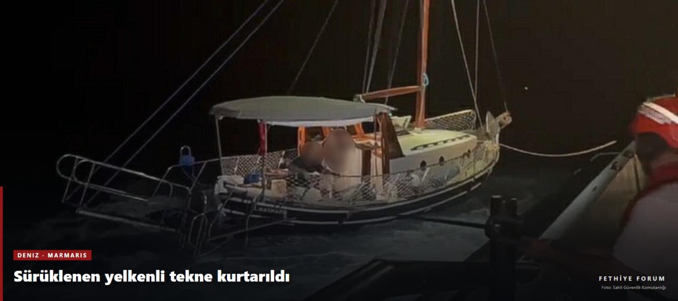 Marmaris açıklarında sürüklenen yelkenli tekne kurtarıldı
