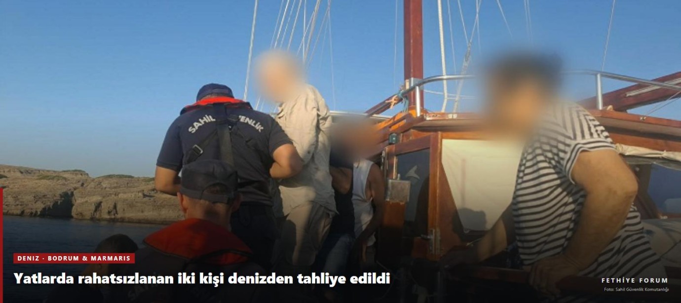Bodrum ve Marmaris açıklarında rahatsızlanan iki kişi denizden tahliye edildi