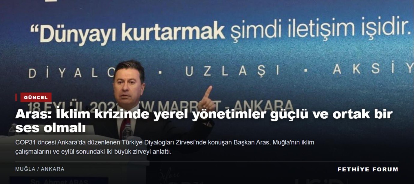 Başkan Aras COP31 öncesi zirvede: Yerel yönetimler güçlü ve ortak bir ses olmalı