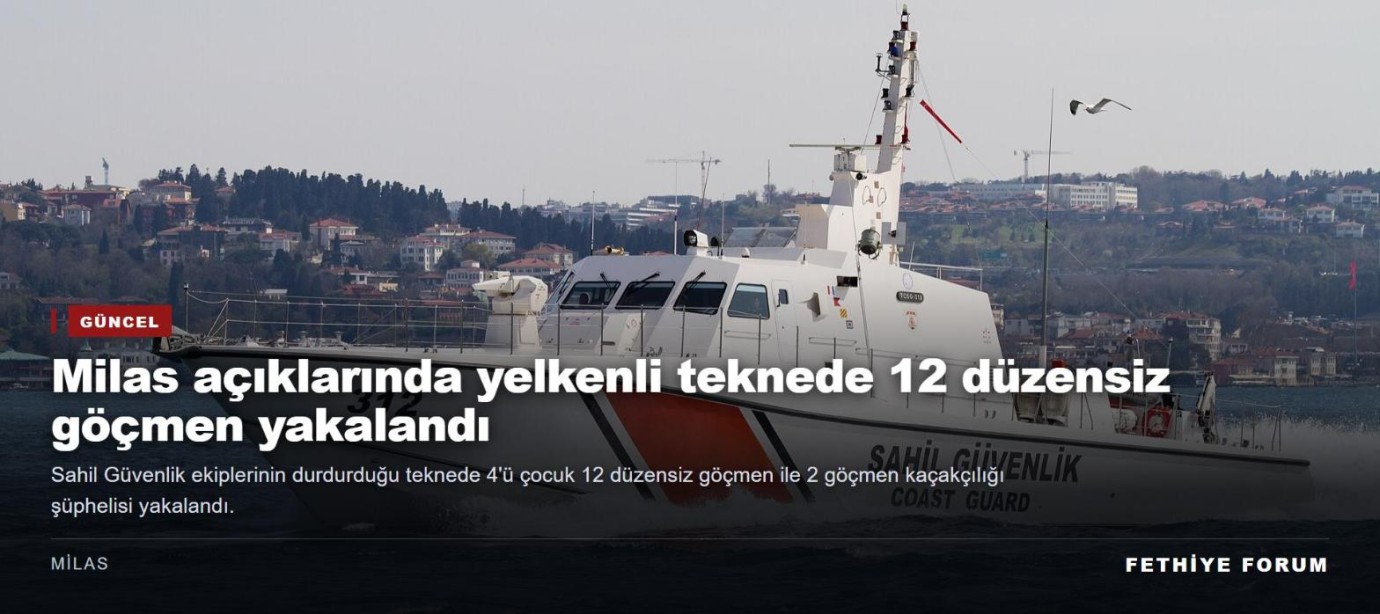 Milas açıklarında yelkenli teknede 12 düzensiz göçmen yakalandı