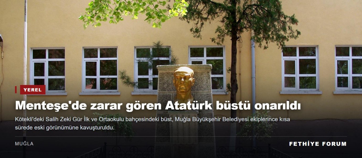 Menteşe'de zarar gören Atatürk büstü Büyükşehir ekiplerince onarıldı