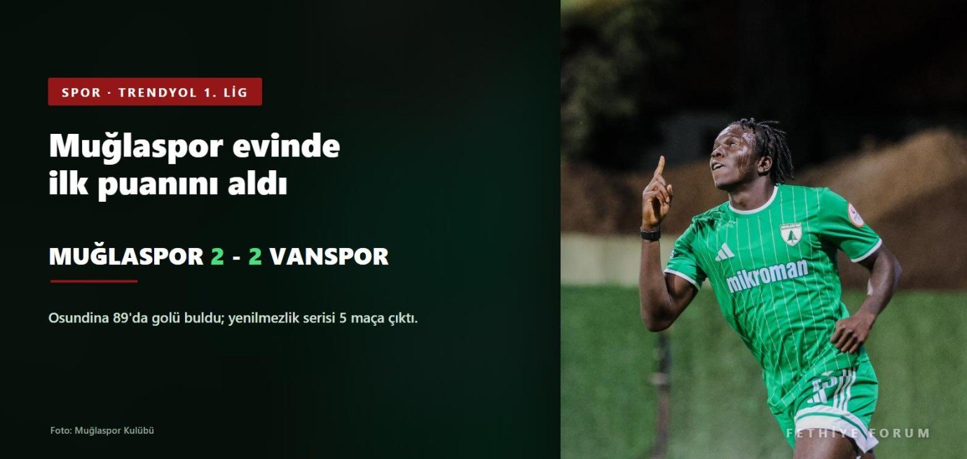 Muğlaspor evindeki ilk puanını son dakikada aldı: Vanspor ile 2-2