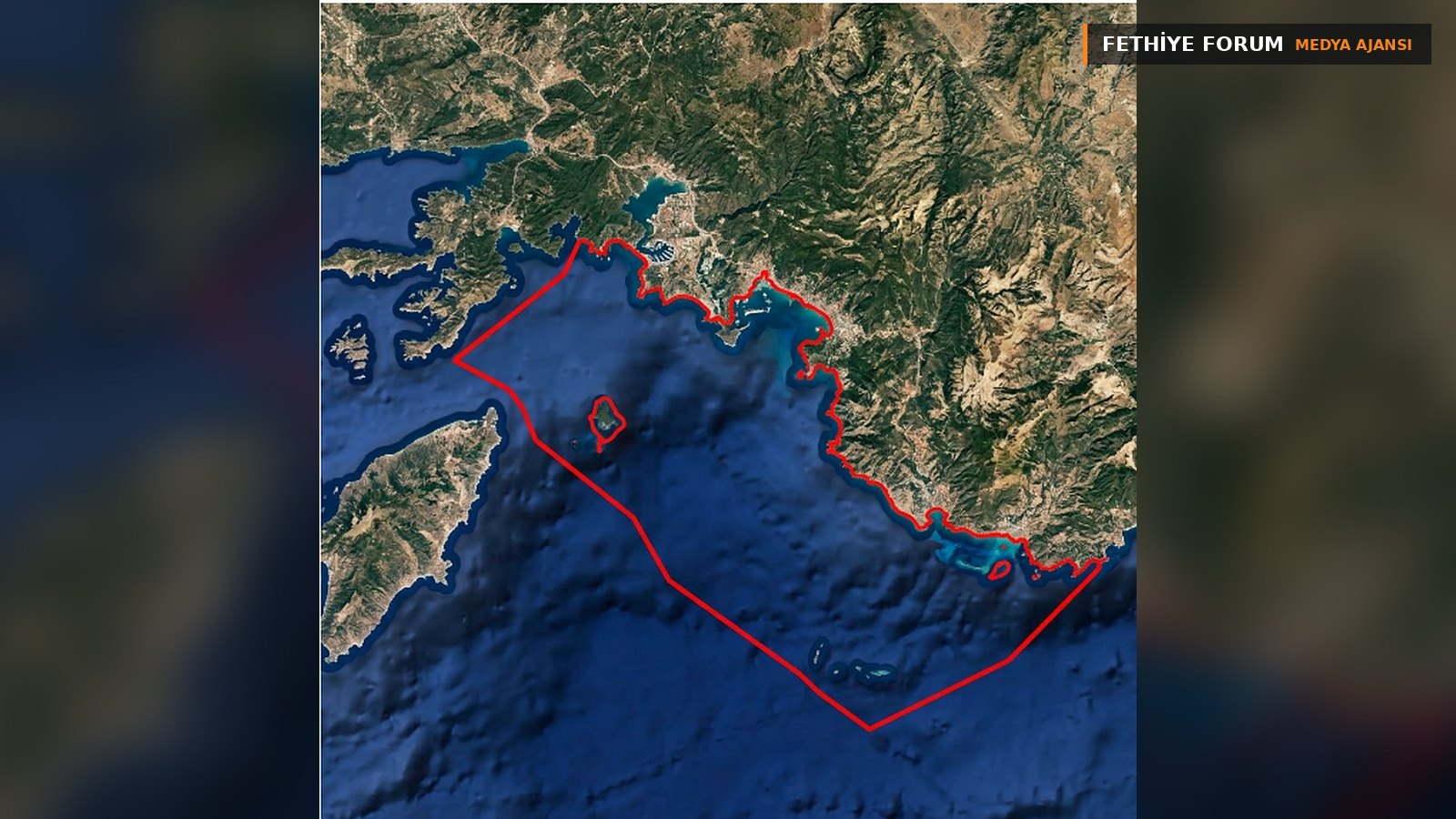 Fethiye-Kaş Deniz Milli Parkı'nın sınırlarını gösteren uydu haritası