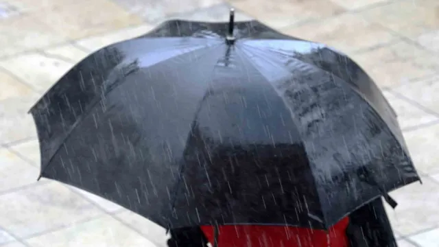 Yağmur altında şemsiyeyle yürüyen bir vatandaş