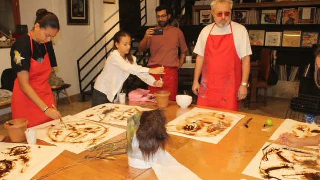 6. Likya Sanat Yolu Uluslararası Çalıştayı'nda çalışan sanatçılar