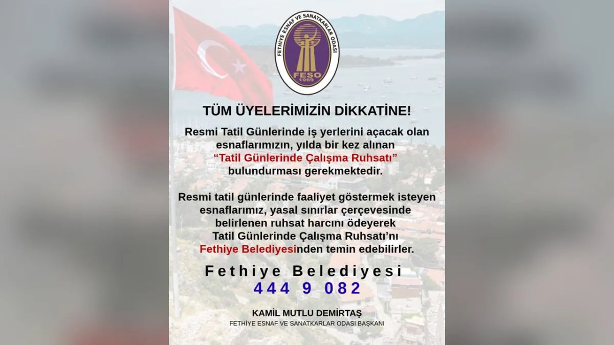 FESO'nun Tatil Günlerinde Çalışma Ruhsatı duyurusu