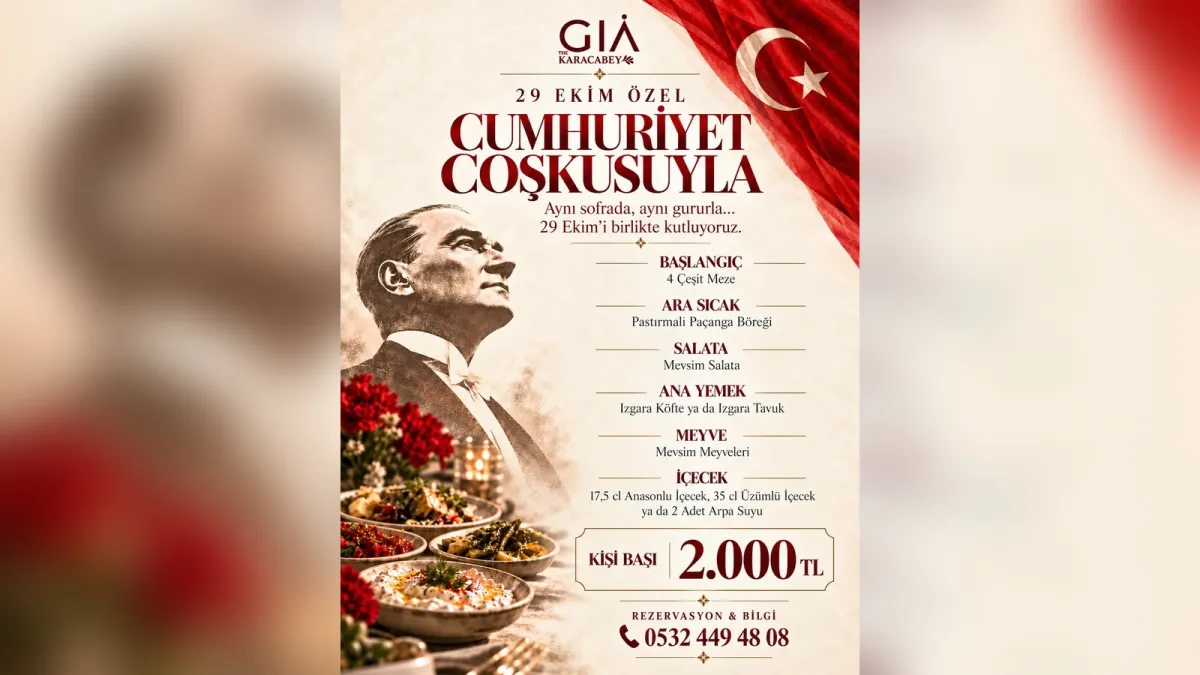 Gia The Karacabey 29 Ekim Cumhuriyet Bayramı menü afişi