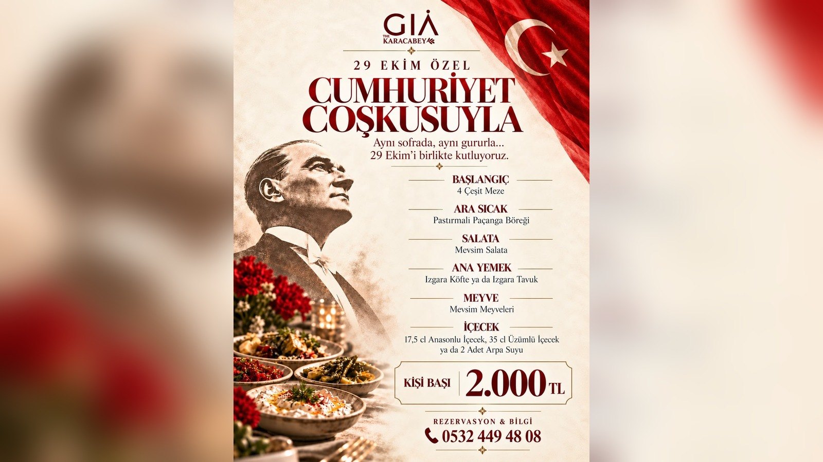 Gia The Karacabey 29 Ekim Cumhuriyet Bayramı menü afişi