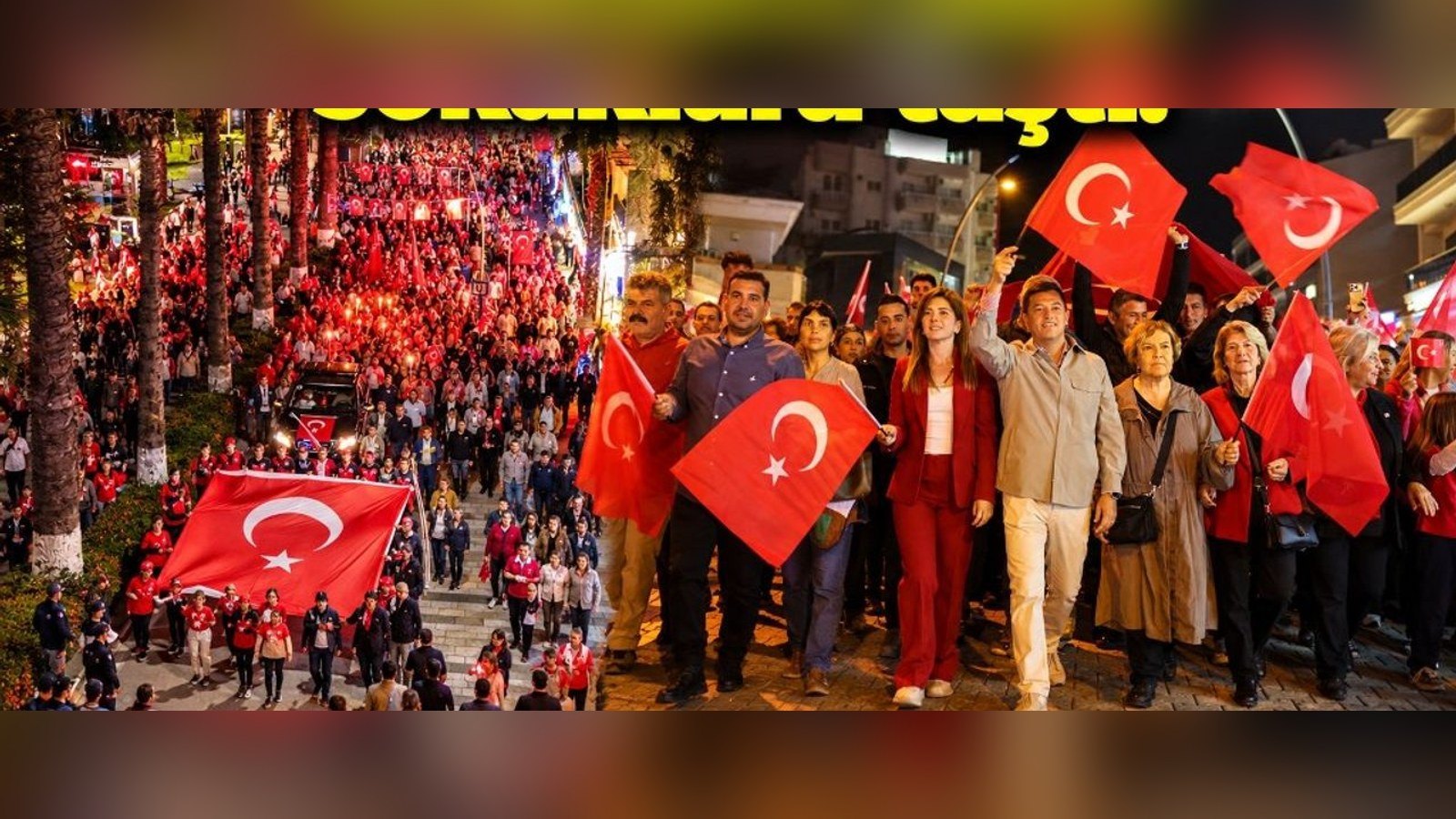 Fener alayında Türk bayraklarıyla yürüyen vatandaşlar